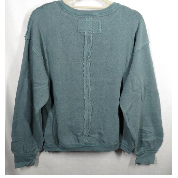 Free People Deep Teal Cotton blend Drapey Long Sleeve Wrap Front Sweater Size M - Picture 8 of 10